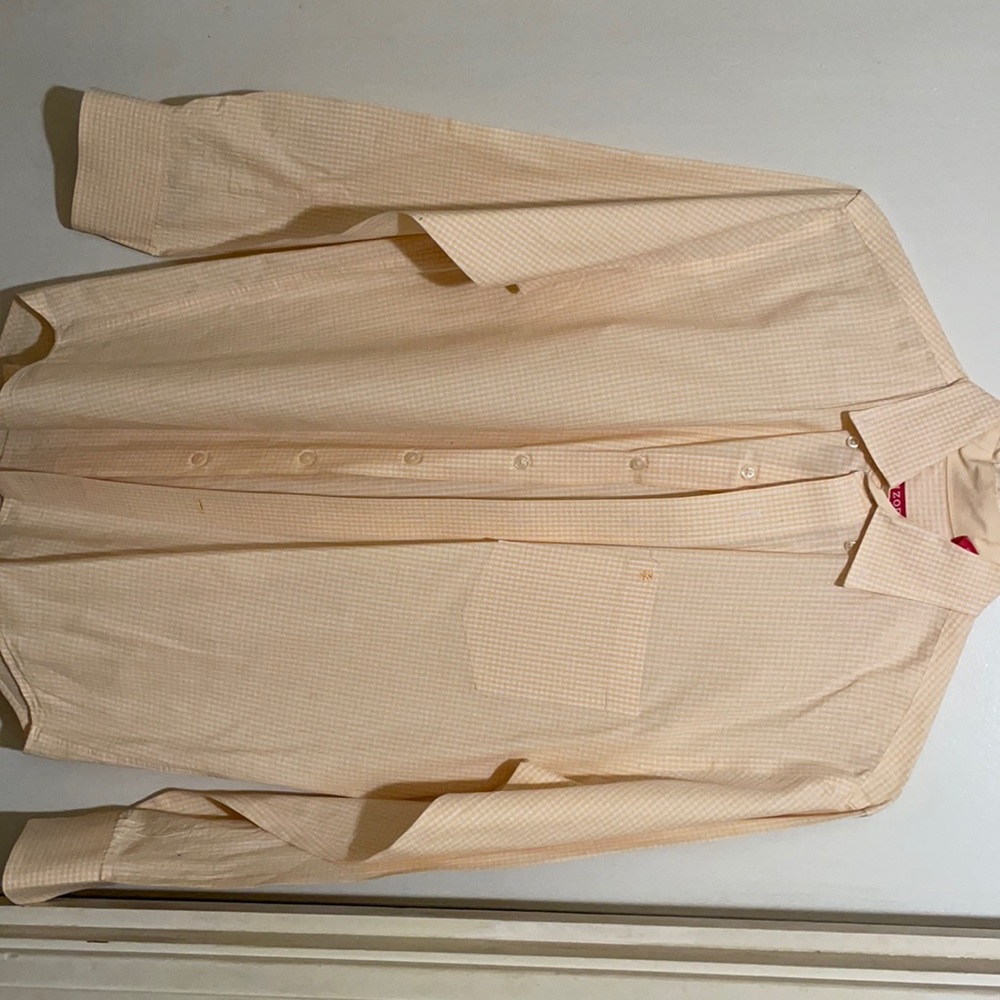 Medium Izod button down shirt. Pale yellow checkered - Picture 1 of 4
